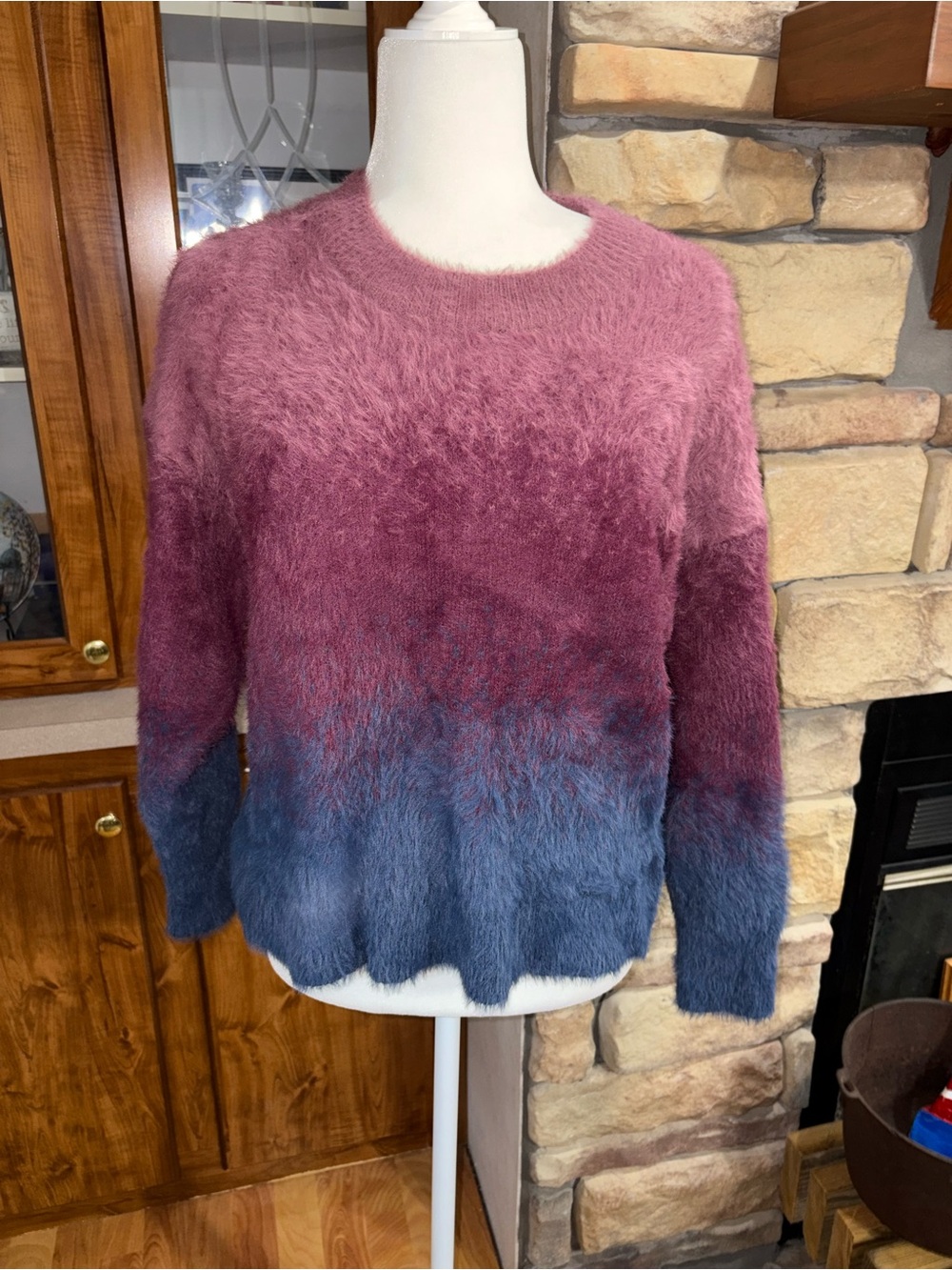 Fuzzy Ombre Crewneck Sweater - Pink to Blue